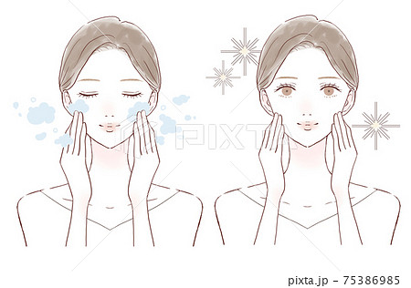 クレンジング・洗顔をする女性のビフォーアフター クレンジング・洗顔をする女性のビフォーアフター 75386985