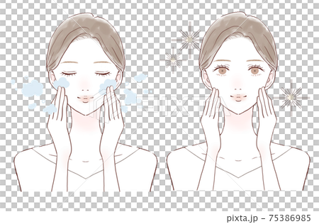 クレンジング・洗顔をする女性のビフォーアフター クレンジング・洗顔をする女性のビフォーアフター 75386985