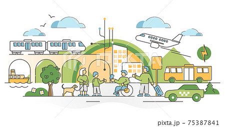 Public transport traffic in urban city with passengers scene outline concept 75387841