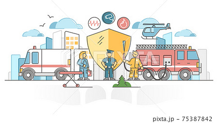 Public safety protection by police, ambulance and firefighter outline concept 75387842