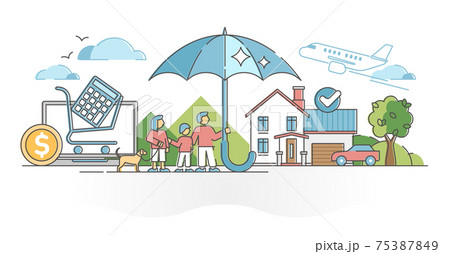 Insurance protection for travel and health safety coverage outline concept 75387849
