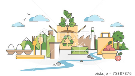 Green packaging using natural eco paper bags and wrapping outline concept Green packaging using natural eco paper bags and wrapping outline concept 75387876