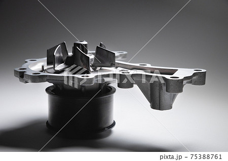 Water pump of the internal combustion engine cooling system. Contrasting on a gray gradient 75388761