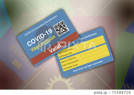 Front and back of Covid-19 vaccination identification card. Front and back of Covid-19 vaccination identification card. 75389729