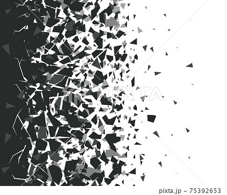 Abstract shatter background. Exploded black pieces scatter, shattered triangles destruction pattern. Broken particles vector background illustration set 75392653