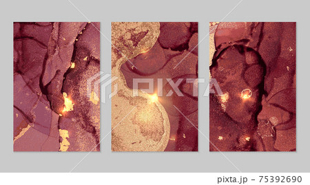 Set of backgrounds for banner, poster design with dark wine and golden marble pattern 75392690
