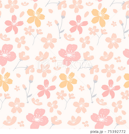 Apricot and cherry blossom pattern, seamless ditsy texture for fabric and paper. Vector spring white background. 75392772