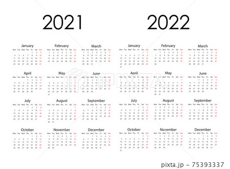 Calendar 2022. Week starts on Monday - Stock Illustration [74051002] - PIXTA