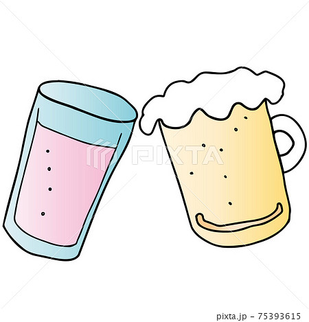 グラスとジョッキで乾杯するイラストのイラスト素材