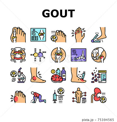 Gout Health Disease Collection Icons Set Vector 75394565