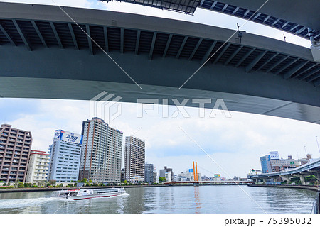 都市風景　隅田川テラス　首都都高速道路両国JCT付近　東京都中央区 75395032
