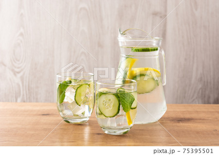 Sassy water or water with cucumber and lemon 75395501