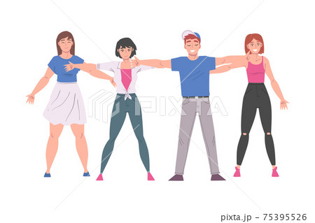 People Standing Together Embracing Each Other, Friendship, Solidarity, Cooperation and Help Between People Cartoon Style Vector Illustration People Standing Together Embracing Each Other, Friendship, Solidarity, Cooperation and Help Between People Cartoon Style Vector Illustration 75395526