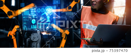 Advanced robot arm system for digital industry and factory robotic technology 75397470