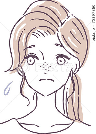 毛穴詰まりに悩む女性のイラスト素材 毛穴詰まりに悩む女性のイラスト素材 75397860