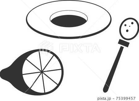 Vector icon of a saucer, lemon, and sugar spoon. Vector icon of a saucer, lemon, and sugar spoon. 75399457