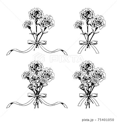 カーネーションの花束のモノクロ手描きイラスト素材のイラスト素材 75401050 Pixta