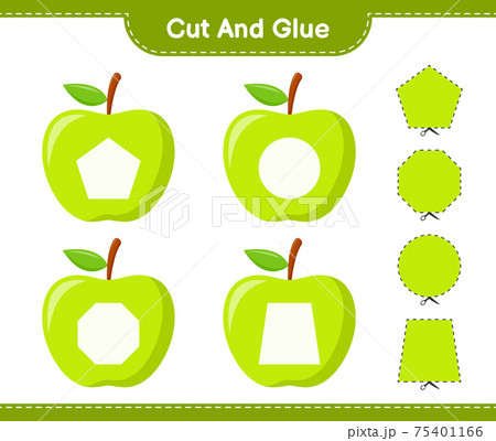 Cut and glue, cut parts of Apple and glue them....のイラスト素材 [75401166 ...