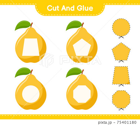 Cut and glue, cut parts of Quince and glue them. Educational children game, printable worksheet, vector illustration Cut and glue, cut parts of Quince and glue them. Educational children game, printable worksheet, vector illustration 75401180