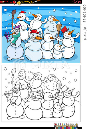 cartoon funny snowmen characters coloring book page cartoon funny snowmen characters coloring book page 75401400