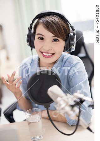 woman make podcast in studio woman make podcast in studio 75401860