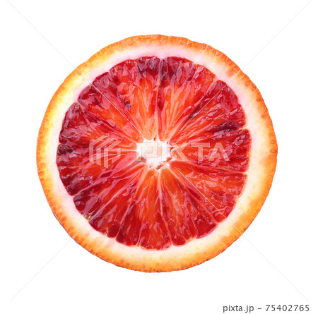 Red orange slice with clipping path on white background. 75402765