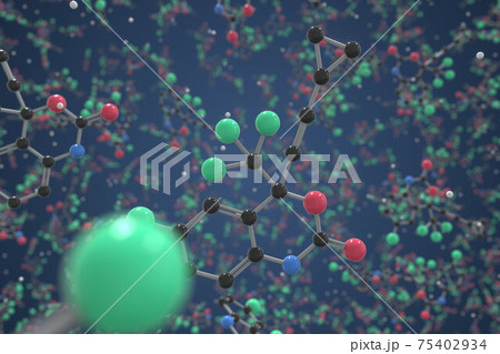 Molecule of Efavirenz. Molecular model, science related 3d rendering 75402934