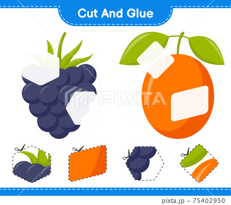 Cut and glue, cut parts of Fruits and glue them. Educational children game, printable worksheet, vector illustration Cut and glue, cut parts of Fruits and glue them. Educational children game, printable worksheet, vector illustration 75402950