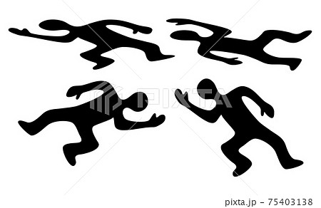 Victim body icon set. Black silhouette of dead man. Vector symbol of corpse isolated on white background. 75403138