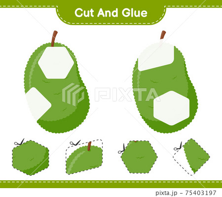 Cut and glue, cut parts of Jackfruit and glue them. Educational children game, printable worksheet, vector illustration 75403197