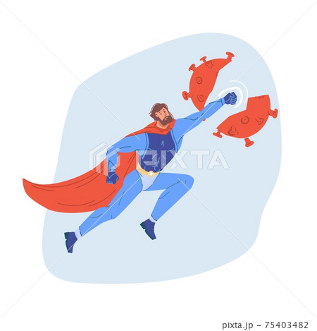 Flat cartoon superhero character fight coronavirus,covid protection prevention vector illustration concept 75403482