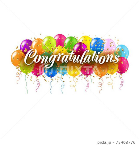Congratulations Card And Colorful Balloons White Background 75403776