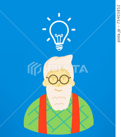 Hipster is thinking. Idea concept with hipster and lightbulb Hipster is thinking. Idea concept with hipster and lightbulb 75403852