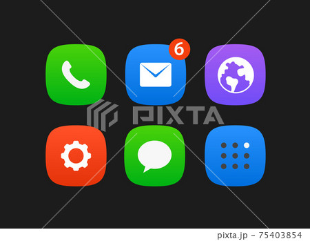 Mobile application vector icons vector set isolated on black background Mobile application vector icons vector set isolated on black background 75403854