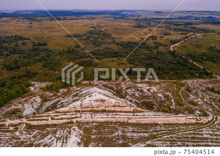 Phosphate gypsum waste from factories, creating artificial white mountains, attractive tourist view. 75404514