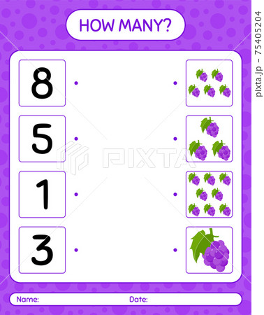 How many counting game with grape. worksheet for preschool kids, kids activity sheet, printable worksheet 75405204