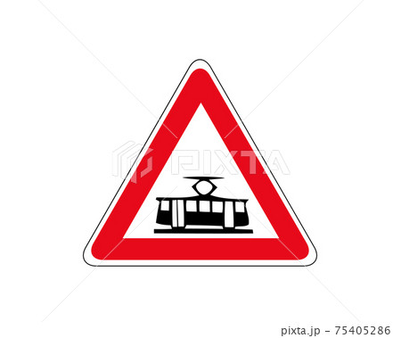 Illustration of Triangle Warning Sign of Crossing with a Tram Line Illustration of Triangle Warning Sign of Crossing with a Tram Line 75405286