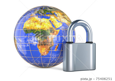 Earth Globe with padlock, 3D rendering Earth Globe with padlock, 3D rendering 75406251