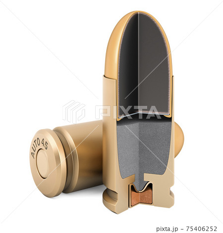 Cross-section of pistol bullet, 3D rendering 75406252