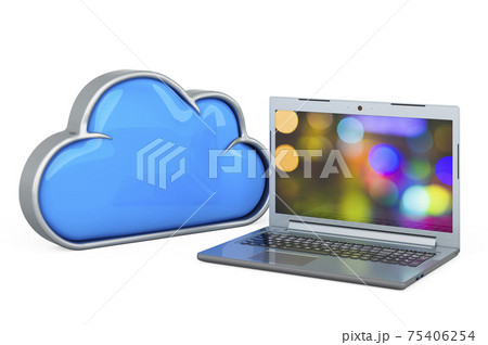 Cloud storage with laptop. 3D rendering 75406254