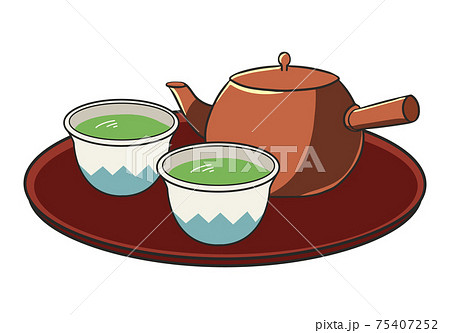 お茶 急須 おぼんのイラスト素材