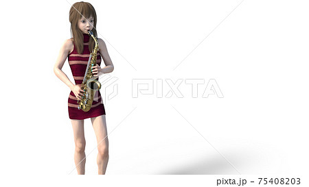 SAX を吹く若い女性　perming3DCG　イラスト素材 75408203