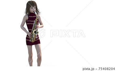 SAX を吹く若い女性　perming3DCG　イラスト素材 75408204