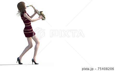 SAX を吹く若い女性　perming3DCG　イラスト素材 75408206