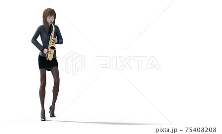 SAX を吹く若い女性　perming3DCG　イラスト素材 75408208