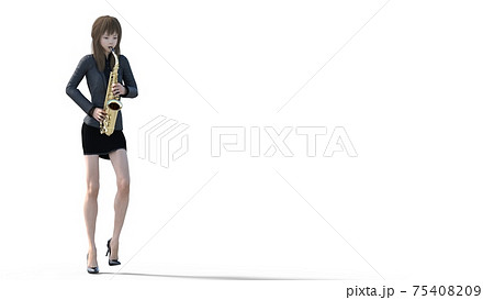 SAX を吹く若い女性　perming3DCG　イラスト素材 75408209