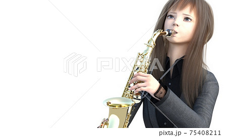Sax を吹く若い女性 Perming3dcg イラスト素材のイラスト素材