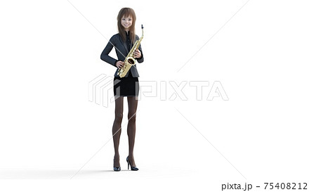 SAX を吹く若い女性　perming3DCG　イラスト素材 75408212
