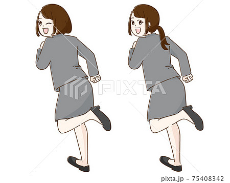 振り向きながら走り出す女性 2パターン色のイラスト素材