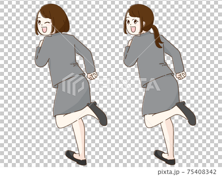 振り向きながら走り出す女性 2パターン色のイラスト素材 振り向きながら走り出す女性 2パターン色のイラスト素材